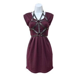 Timing Red Sheath Mini Dress Crew Neck Cap Sleeve